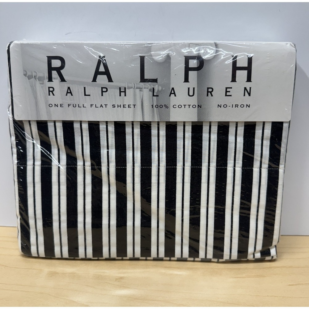 Vintage Ralph Lauren Home‎ Collection Full Flat Sheet Black & White Stripes NEW